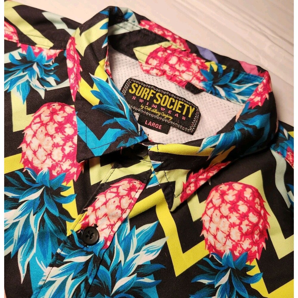 Surf Society Swimwear Neon Pineapples Shirt Sleeve Shirt Mens LG Vented Swinger